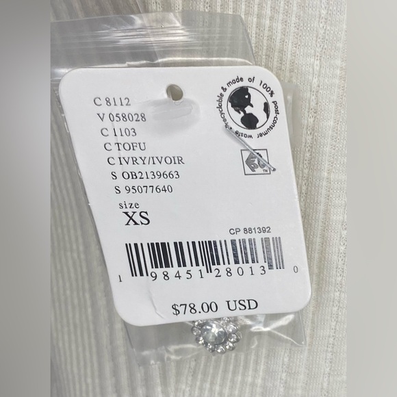 NWT Free People Amiri Knit Top Tofu Ivory Rhinestone Buttons XS - Picture 10 of 15